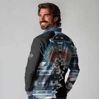 Native American Chief Skull With Axe Long Sleeve Polo Shirt - Wonder Print Shop