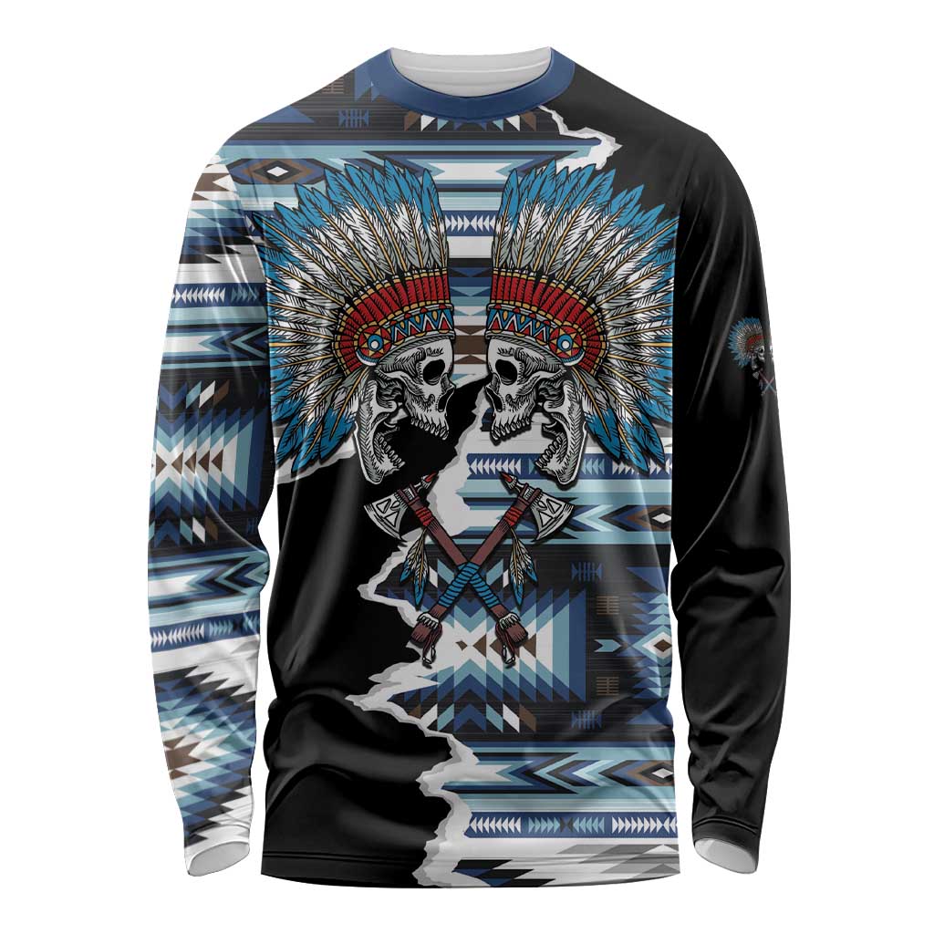 Native American Chief Skull With Axe Long Sleeve Shirt - Wonder Print Shop