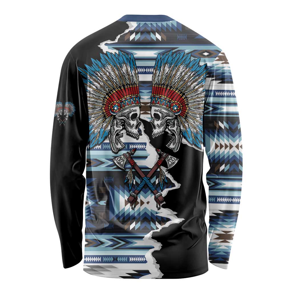 Native American Chief Skull With Axe Long Sleeve Shirt - Wonder Print Shop
