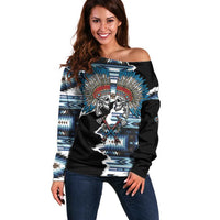 Native American Chief Skull With Axe Off Shoulder Sweater - Wonder Print Shop