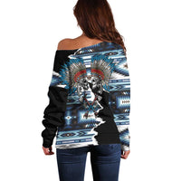 Native American Chief Skull With Axe Off Shoulder Sweater - Wonder Print Shop