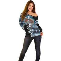 Native American Chief Skull With Axe Off Shoulder Sweater - Wonder Print Shop