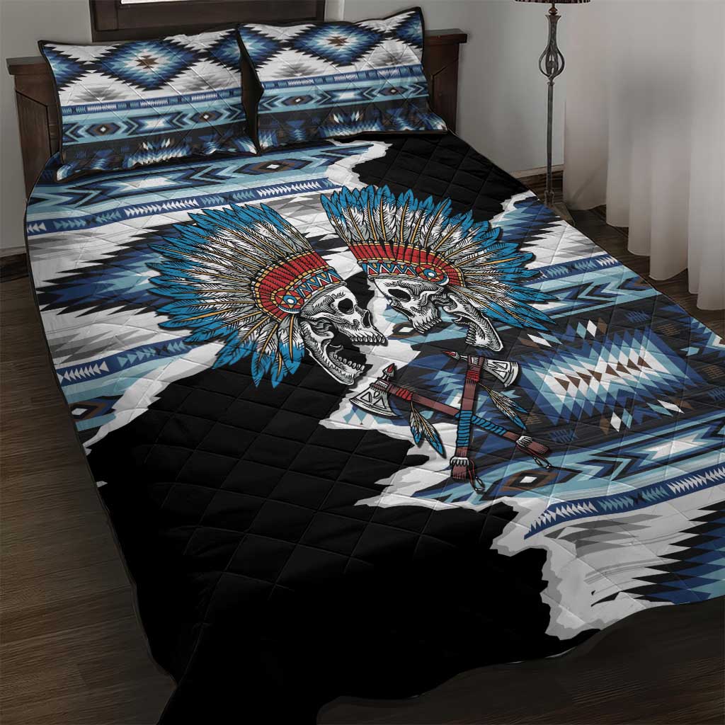 Native American Chief Skull With Axe Quilt Bed Set - Wonder Print Shop