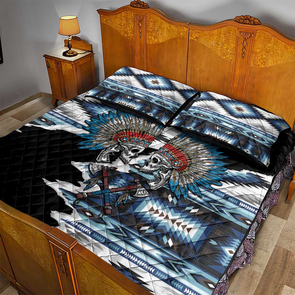 Native American Chief Skull With Axe Quilt Bed Set - Wonder Print Shop