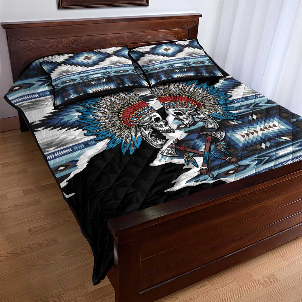 Native American Chief Skull With Axe Quilt Bed Set - Wonder Print Shop