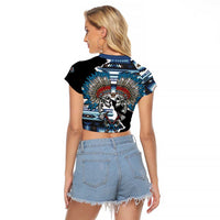 Native American Chief Skull With Axe Raglan Cropped T Shirt - Wonder Print Shop