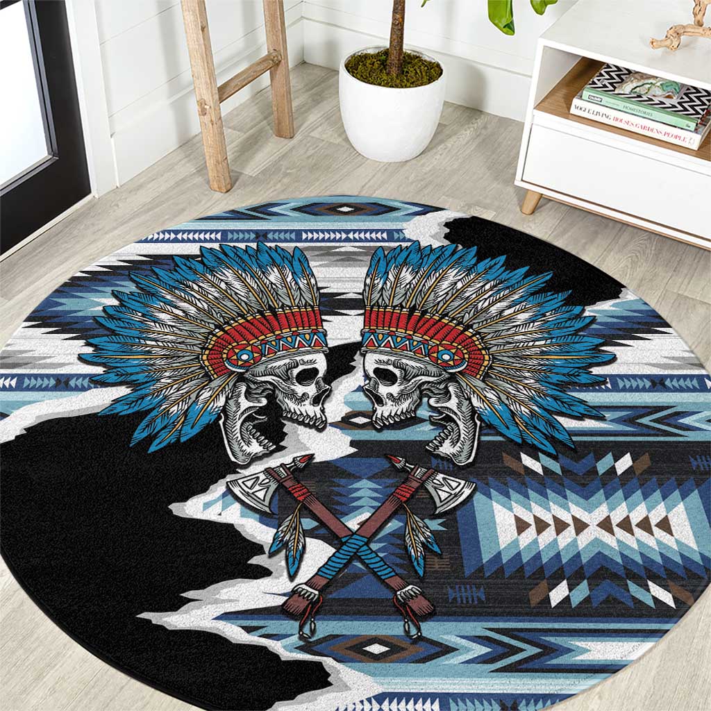 Native American Chief Skull With Axe Round Carpet - Wonder Print Shop
