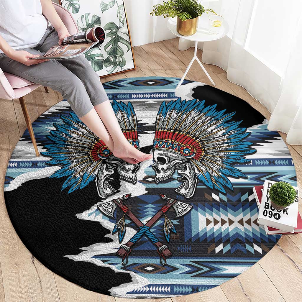 Native American Chief Skull With Axe Round Carpet - Wonder Print Shop