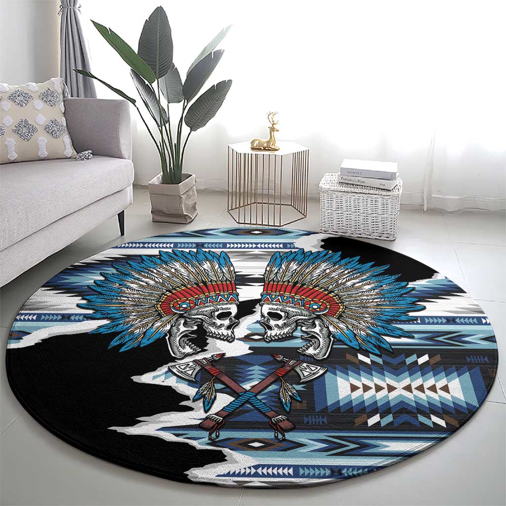 Native American Chief Skull With Axe Round Carpet - Wonder Print Shop