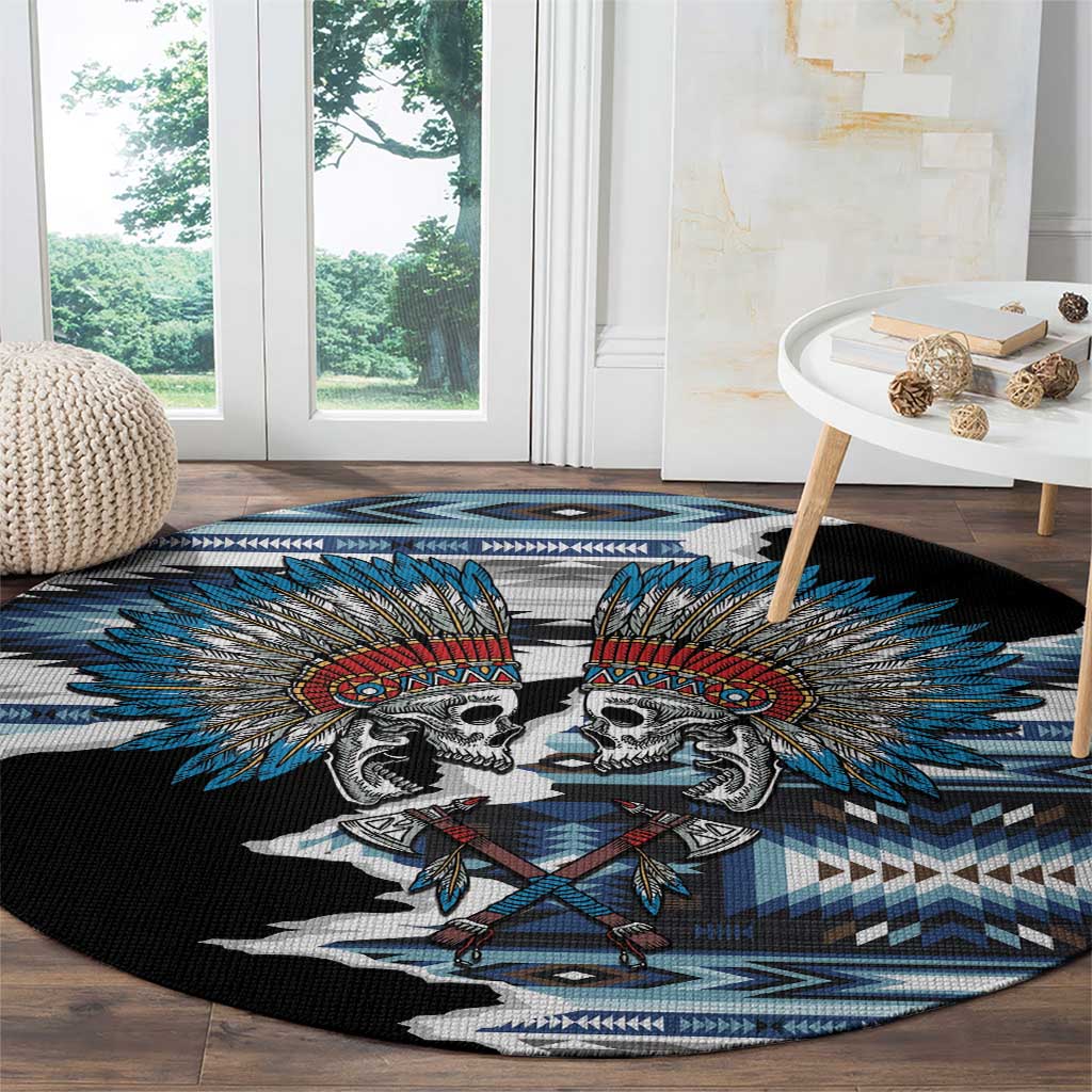 Native American Chief Skull With Axe Round Carpet - Wonder Print Shop