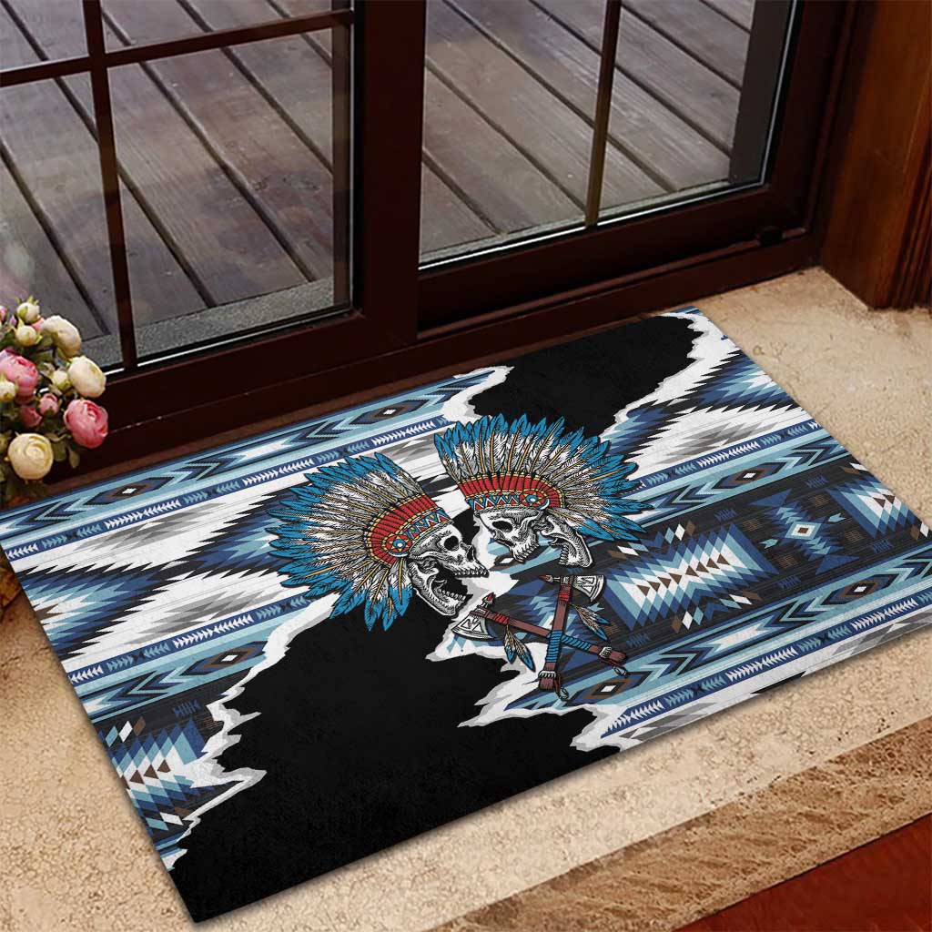 Native American Chief Skull With Axe Rubber Doormat - Wonder Print Shop