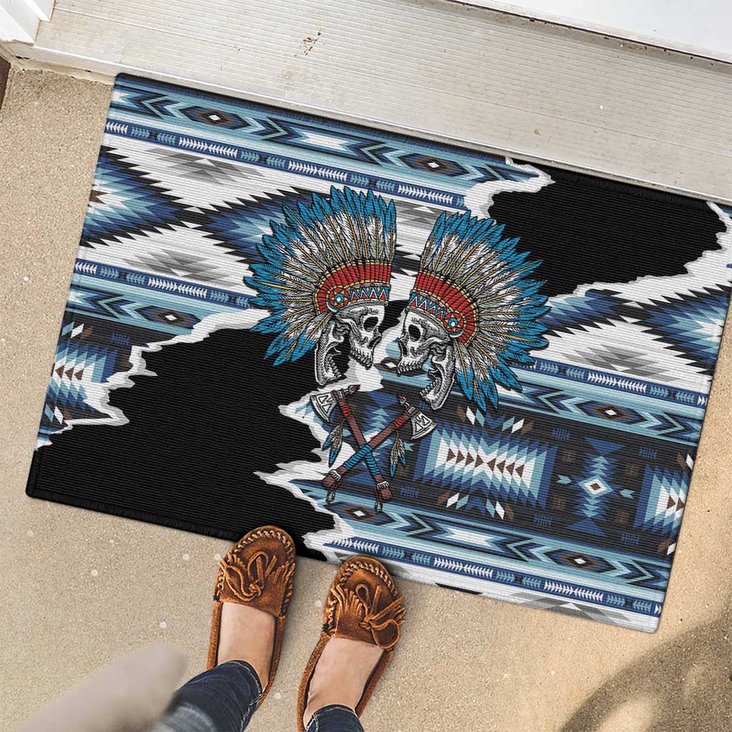 Native American Chief Skull With Axe Rubber Doormat - Wonder Print Shop