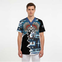 Native American Chief Skull With Axe Scrub Top - Wonder Print Shop