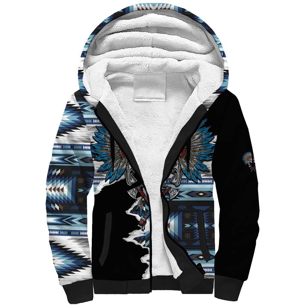 Native American Chief Skull With Axe Sherpa Hoodie - Wonder Print Shop