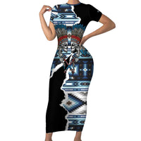 Native American Chief Skull With Axe Short Sleeve Bodycon Dress - Wonder Print Shop