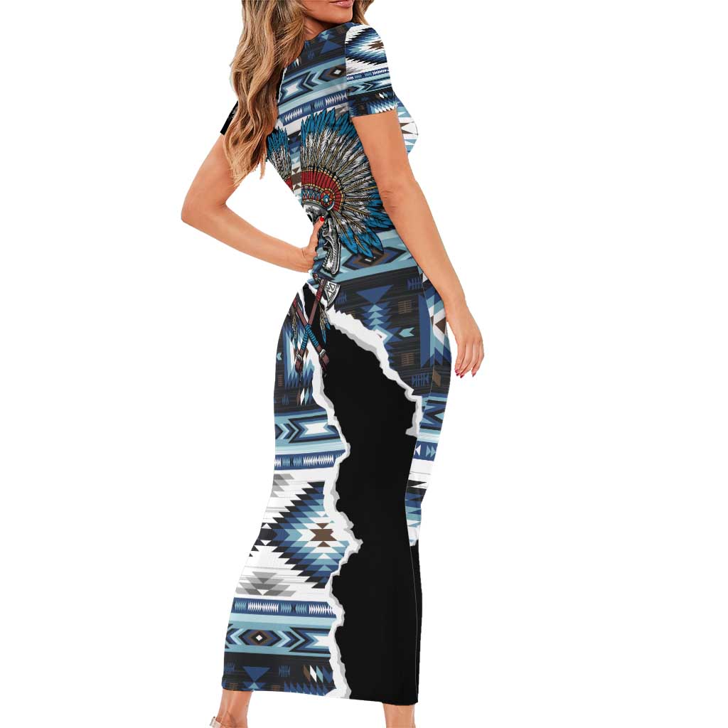 Native American Chief Skull With Axe Short Sleeve Bodycon Dress - Wonder Print Shop