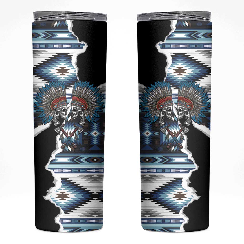 Native American Chief Skull With Axe Skinny Tumbler - Wonder Print Shop