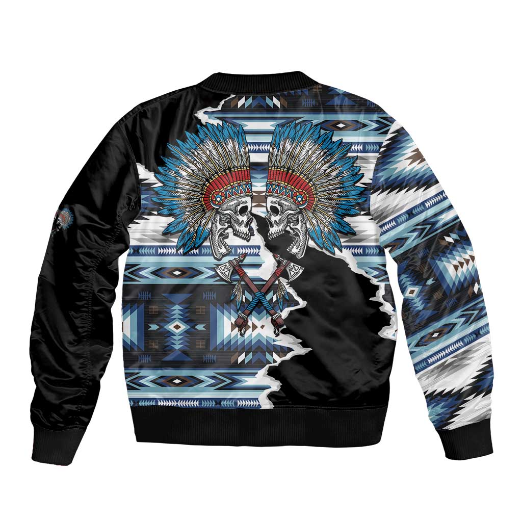 Native American Chief Skull With Axe Sleeve Zip Bomber Jacket - Wonder Print Shop
