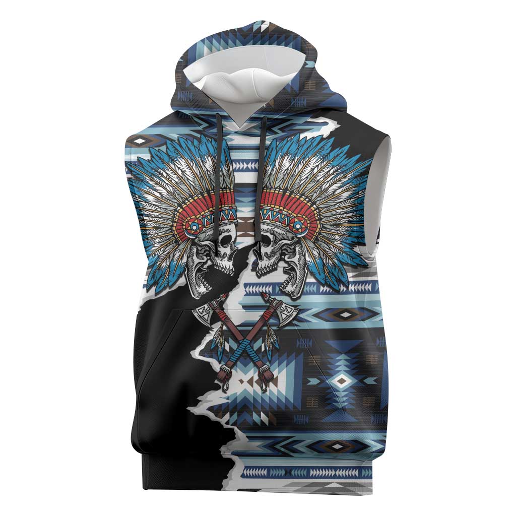 Native American Chief Skull With Axe Sleeveless Hoodie - Wonder Print Shop