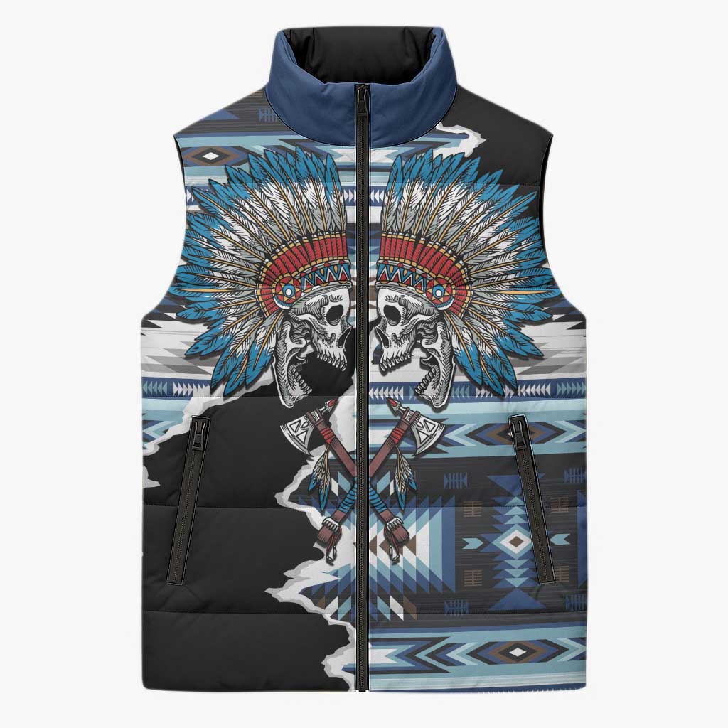 Native American Chief Skull With Axe Sleeveless Puffer Jacket - Wonder Print Shop