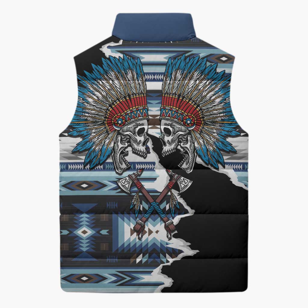 Native American Chief Skull With Axe Sleeveless Puffer Jacket - Wonder Print Shop