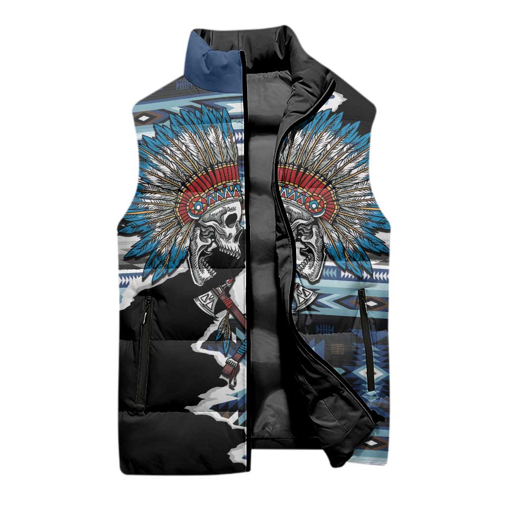 Native American Chief Skull With Axe Sleeveless Puffer Jacket - Wonder Print Shop