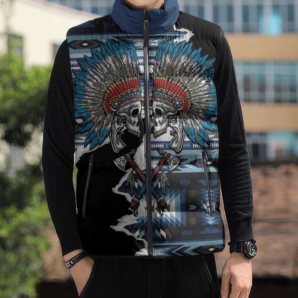Native American Chief Skull With Axe Sleeveless Puffer Jacket - Wonder Print Shop
