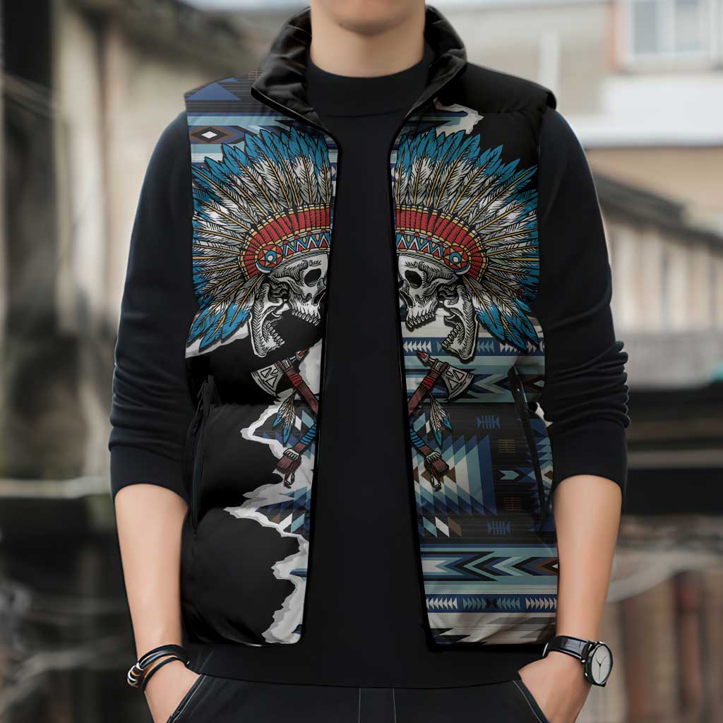 Native American Chief Skull With Axe Sleeveless Puffer Jacket - Wonder Print Shop