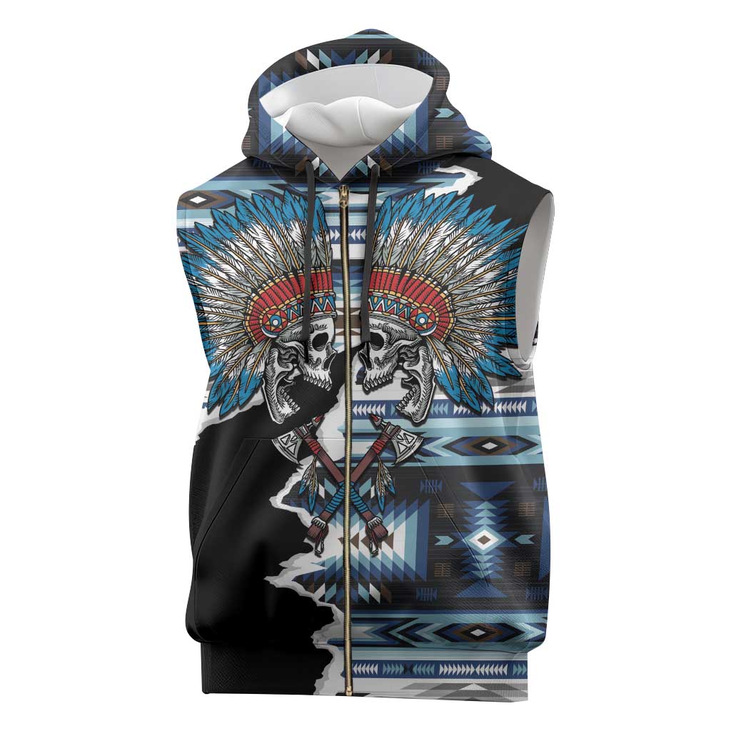 Native American Chief Skull With Axe Sleeveless Zip Hoodie - Wonder Print Shop