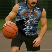 Native American Chief Skull With Axe Sleeveless Zip Hoodie - Wonder Print Shop