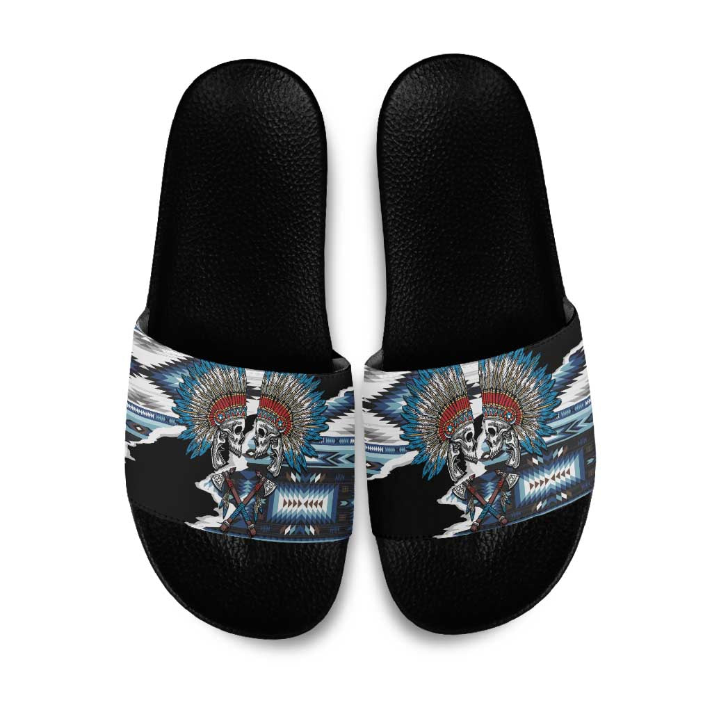 Native American Chief Skull With Axe Slide Sandals - Wonder Print Shop