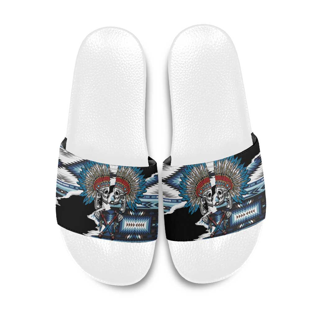 Native American Chief Skull With Axe Slide Sandals - Wonder Print Shop