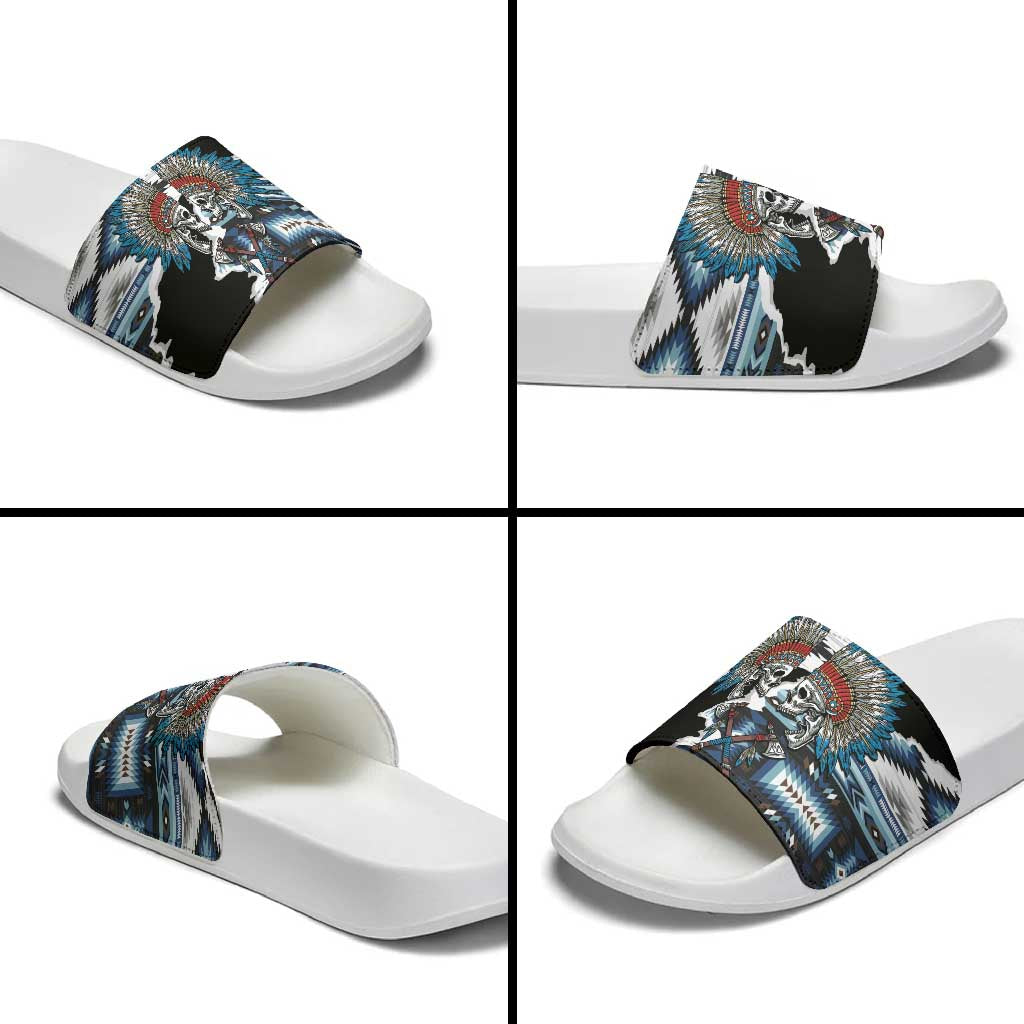 Native American Chief Skull With Axe Slide Sandals - Wonder Print Shop