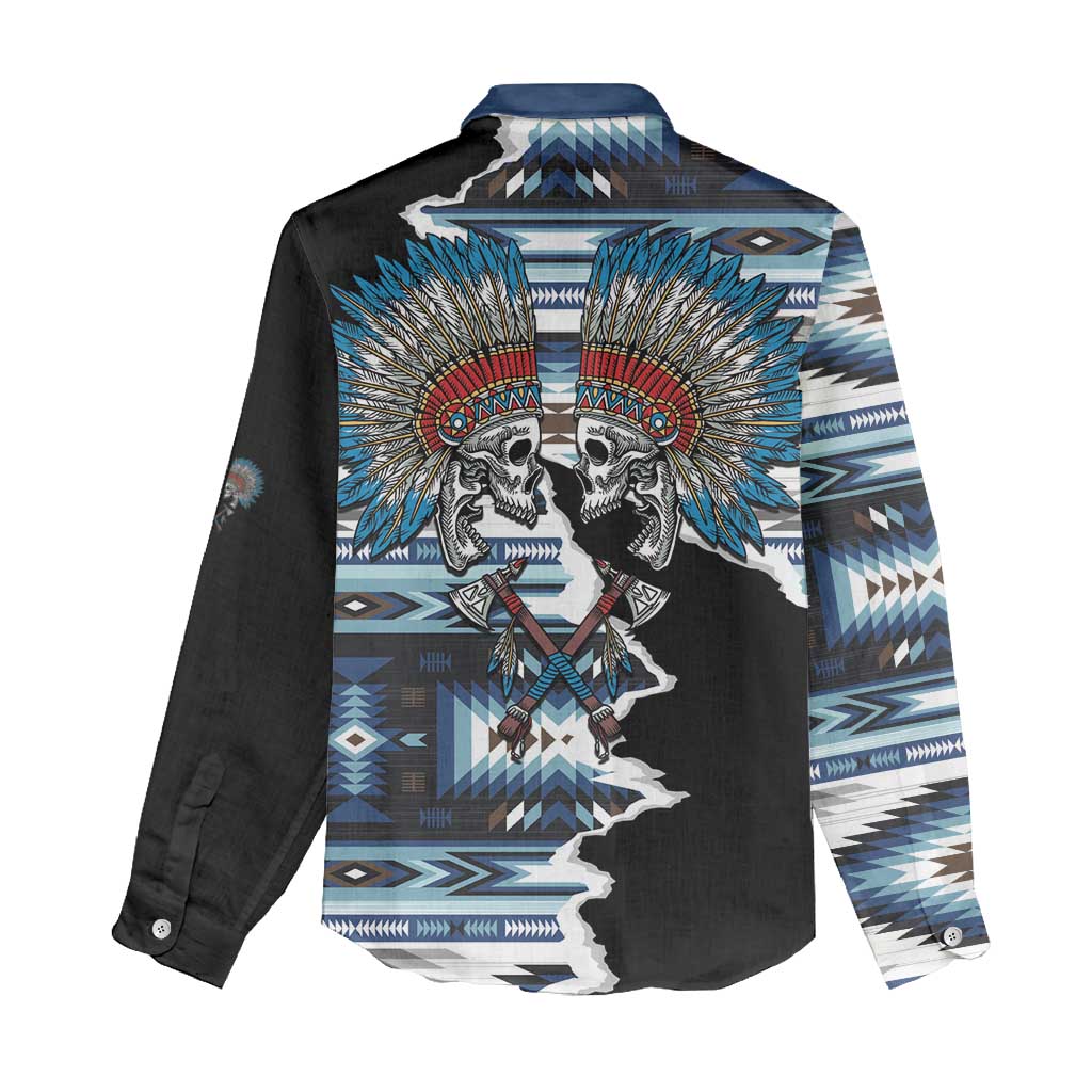 Native American Chief Skull With Axe Women Casual Shirt - Wonder Print Shop