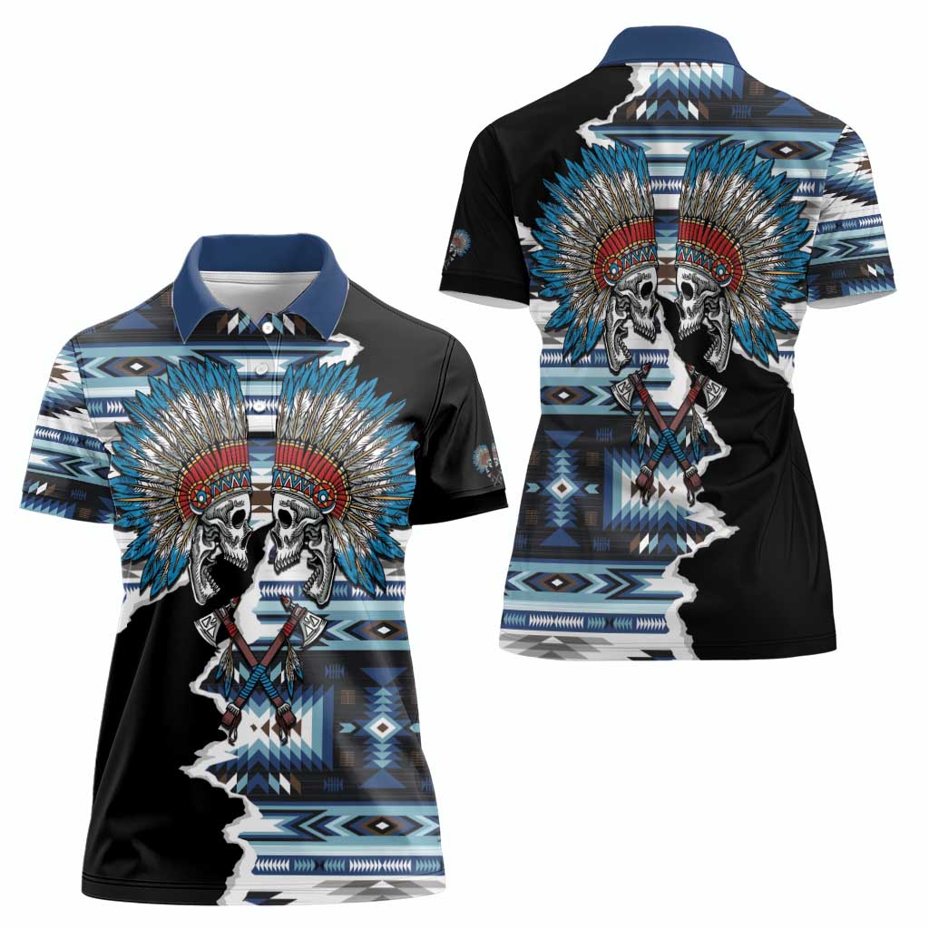 Native American Chief Skull With Axe Women Polo Shirt - Wonder Print Shop