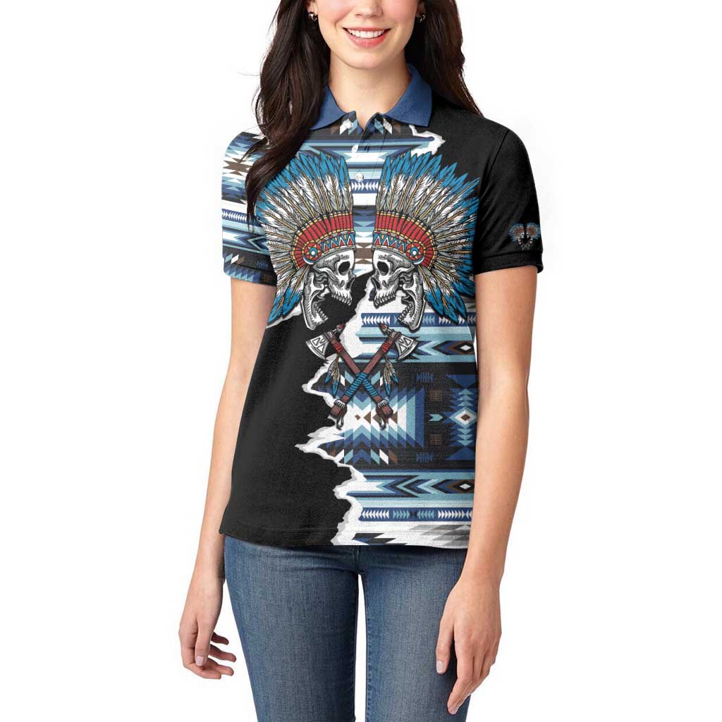 Native American Chief Skull With Axe Women Polo Shirt - Wonder Print Shop