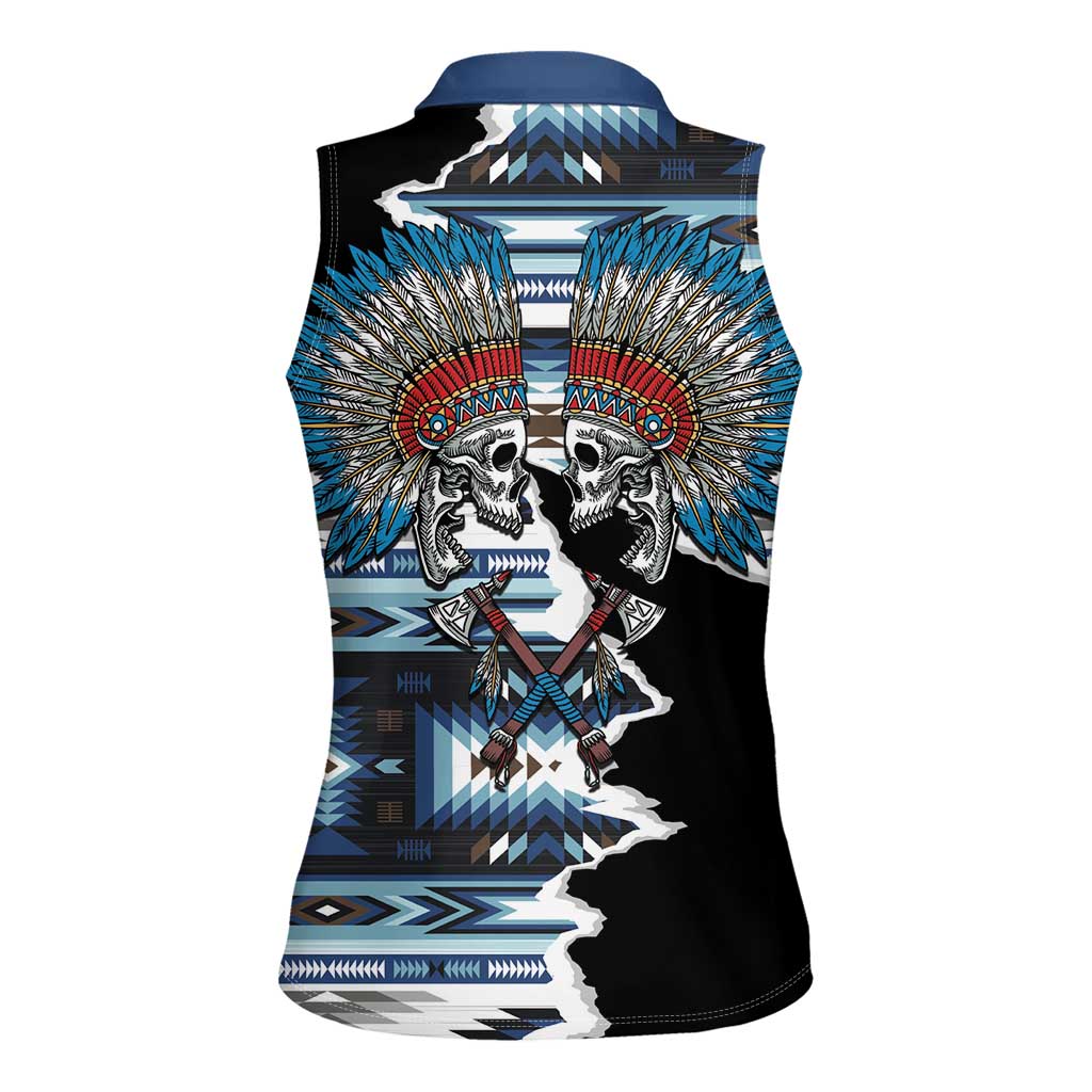 Native American Chief Skull With Axe Women Sleeveless Polo Shirt - Wonder Print Shop