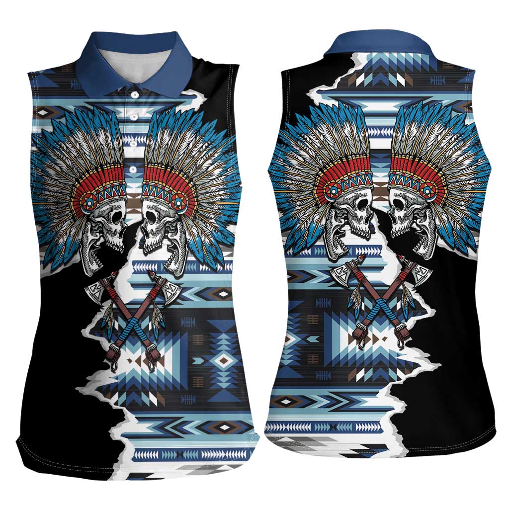 Native American Chief Skull With Axe Women Sleeveless Polo Shirt - Wonder Print Shop