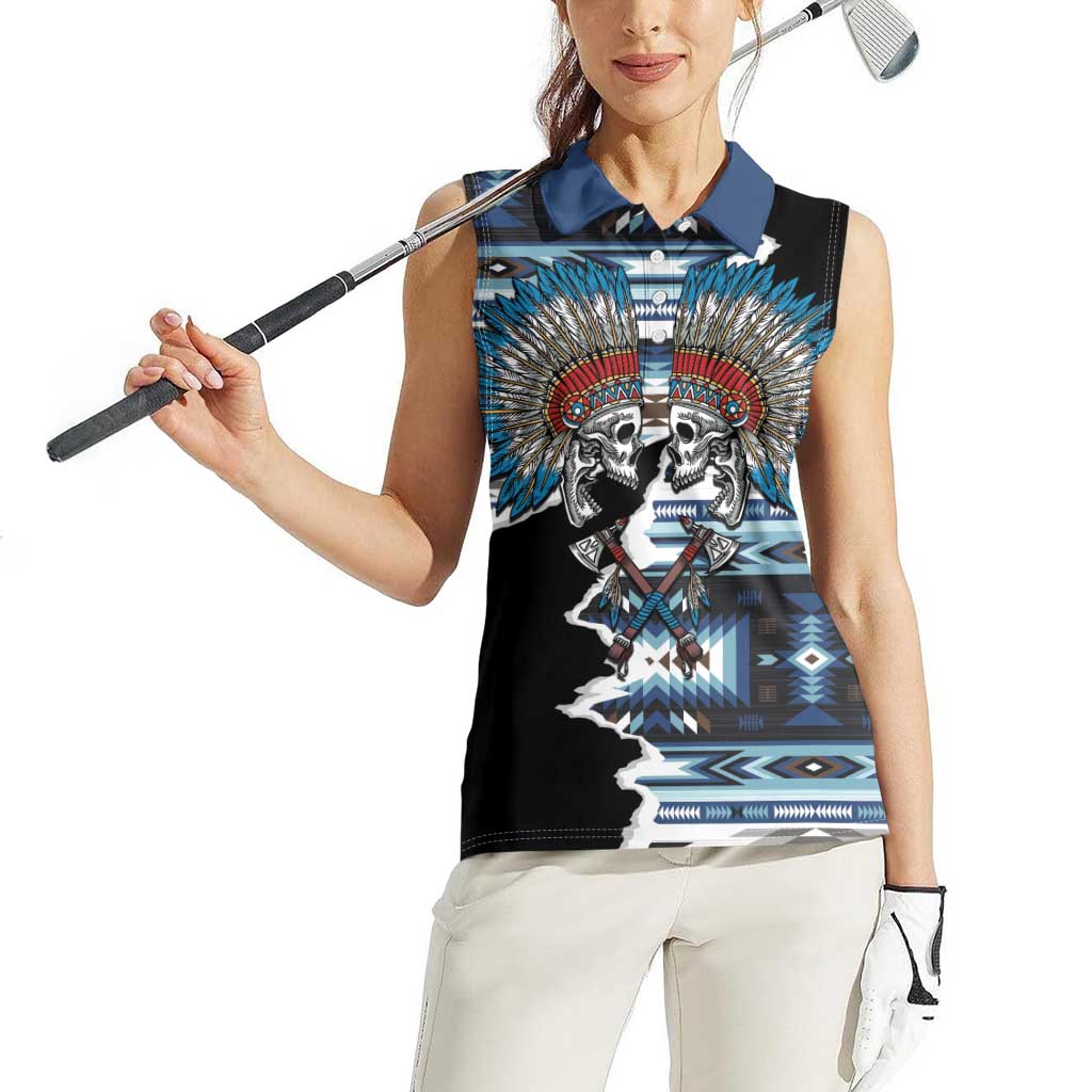 Native American Chief Skull With Axe Women Sleeveless Polo Shirt - Wonder Print Shop