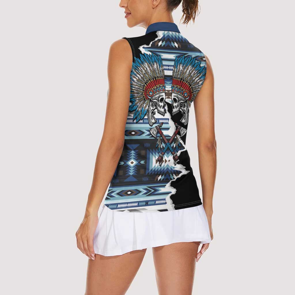 Native American Chief Skull With Axe Women Sleeveless Polo Shirt - Wonder Print Shop