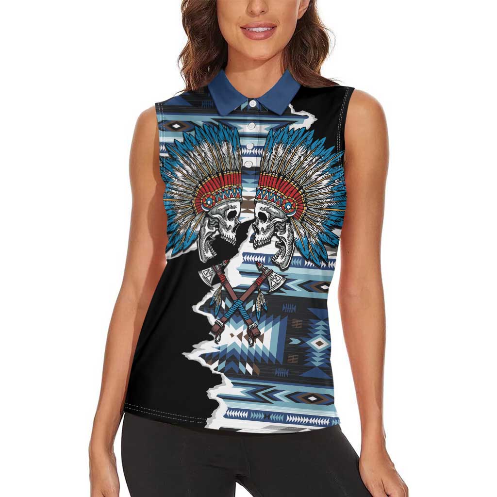 Native American Chief Skull With Axe Women Sleeveless Polo Shirt - Wonder Print Shop