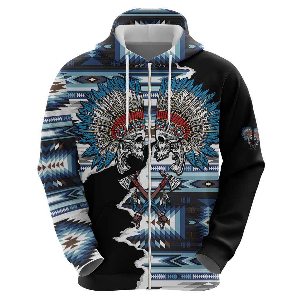 Native American Chief Skull With Axe Zip Hoodie - Wonder Print Shop
