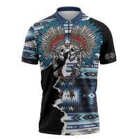 Native American Chief Skull With Axe Zipper Polo Shirt - Wonder Print Shop