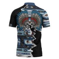 Native American Chief Skull With Axe Zipper Polo Shirt - Wonder Print Shop