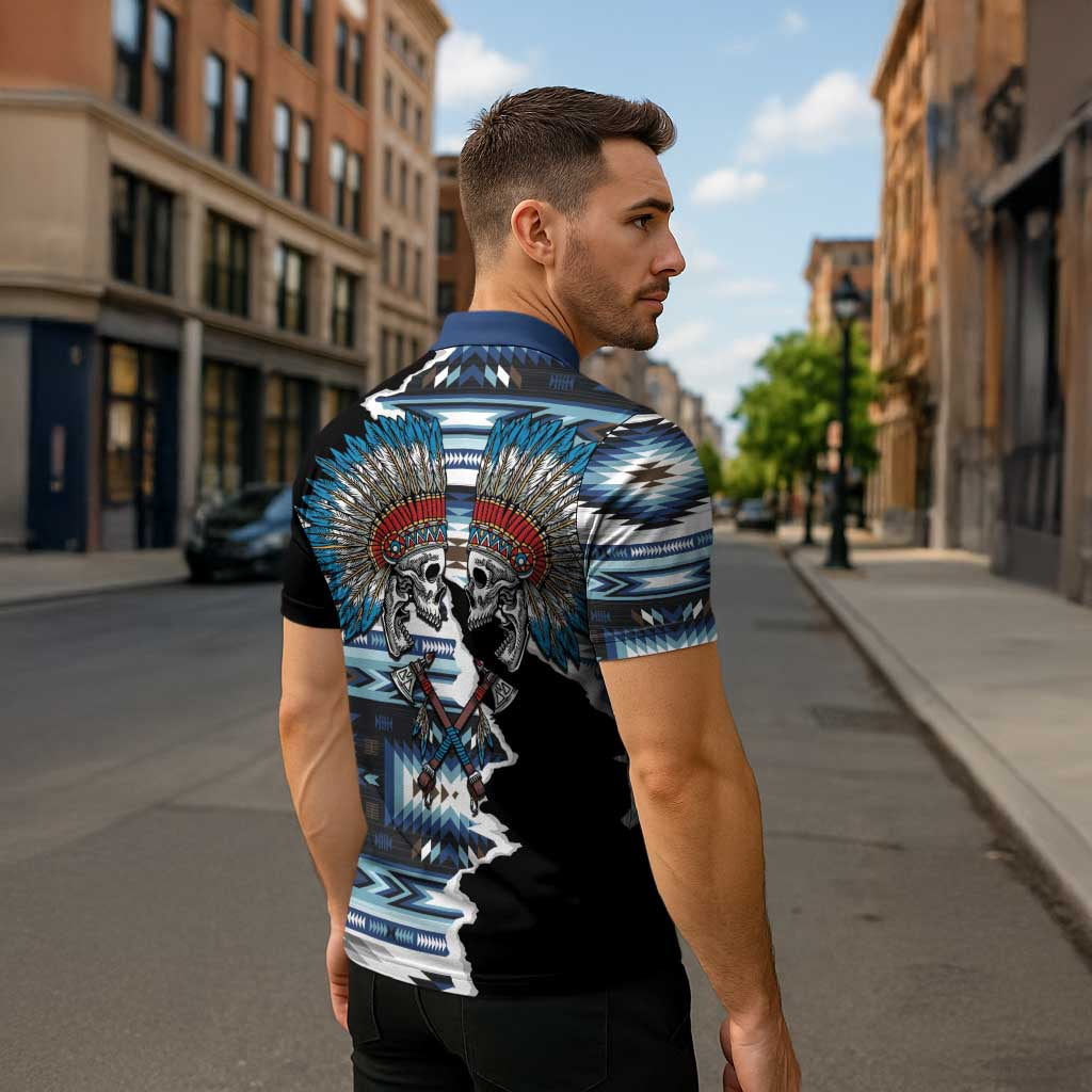 Native American Chief Skull With Axe Zipper Polo Shirt - Wonder Print Shop