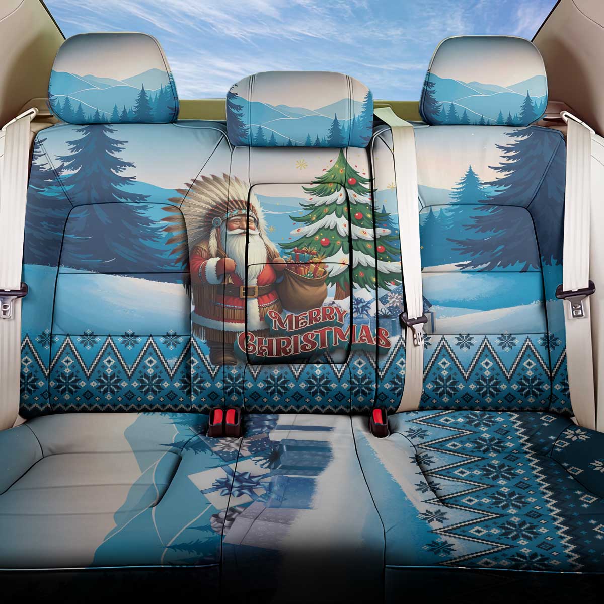 Native American Santa Claus Back Car Seat Cover Merry Christmas - Wonder Print Shop