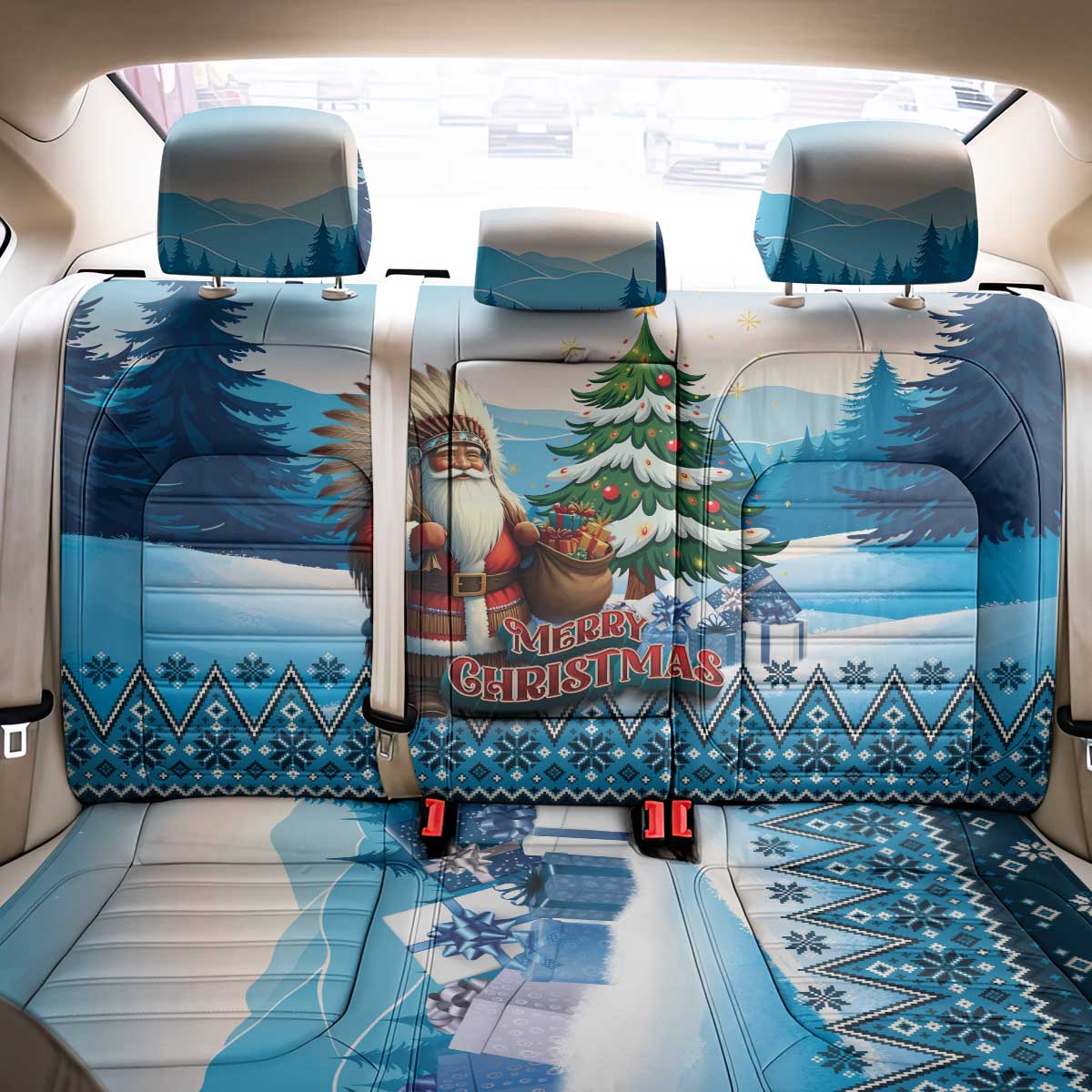 Native American Santa Claus Back Car Seat Cover Merry Christmas - Wonder Print Shop