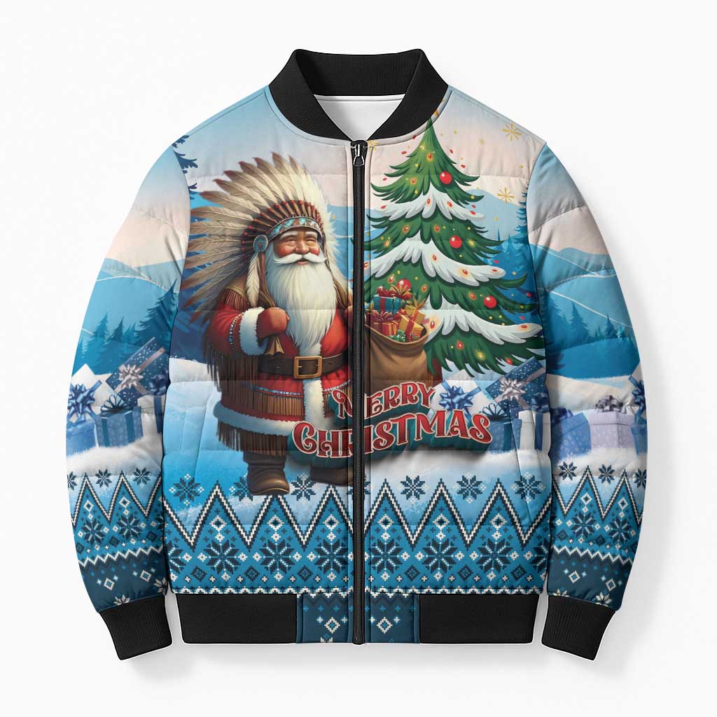 Personalized Native American Santa Claus Bomber Puffer Jacket Merry Christmas - Wonder Print Shop