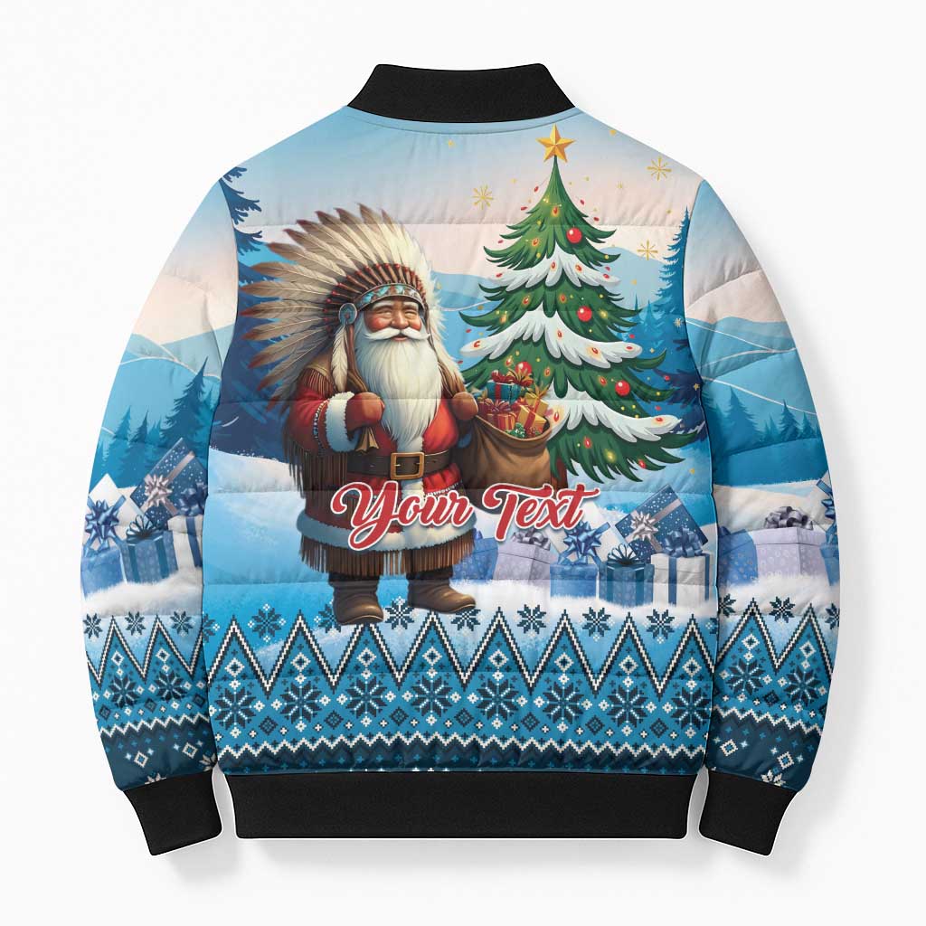 Personalized Native American Santa Claus Bomber Puffer Jacket Merry Christmas - Wonder Print Shop