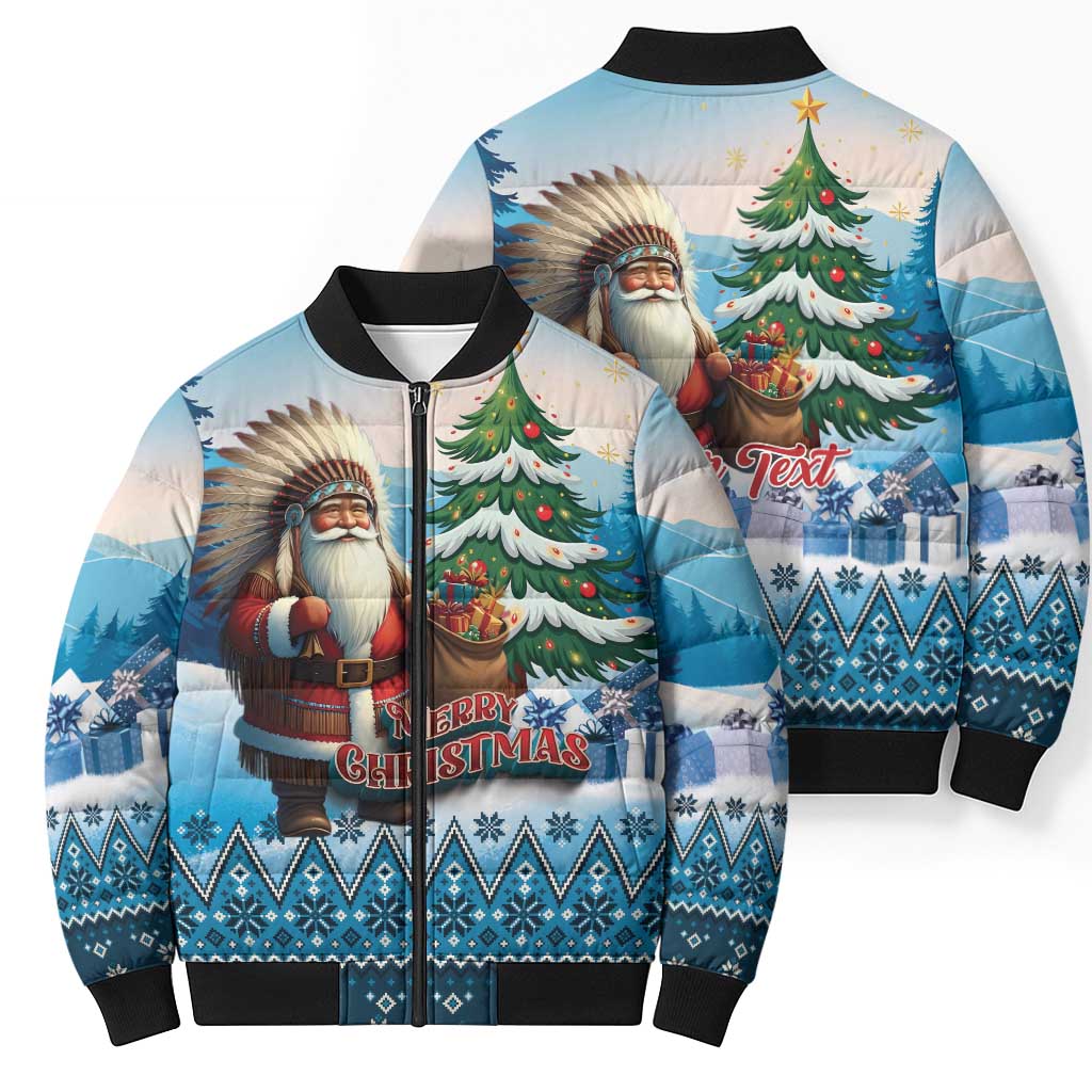 Personalized Native American Santa Claus Bomber Puffer Jacket Merry Christmas - Wonder Print Shop